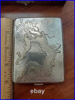 Chinese Export Dragon Sterling Silver Cigarette Business Card Case Original Box