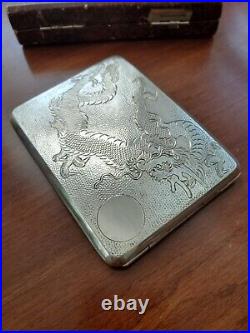 Chinese Export Dragon Sterling Silver Cigarette Business Card Case Original Box