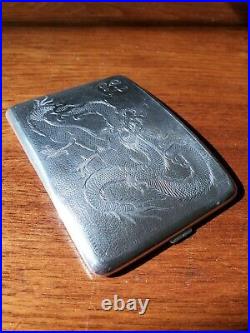 Chinese Export Dragon Sterling Silver Cigarette Case Card Box Monogram GA 125.4g