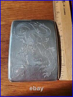 Chinese Export Dragon Sterling Silver Cigarette Case Card Box Monogram GA 125.4g