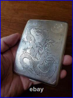 Chinese Export Dragon Sterling Silver Cigarette Case Card Box Monogram GA 125.4g