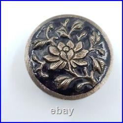 Chinese Export Enamel Trinket Pill Box Early 20th Cent Flowers On White Metal