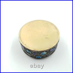 Chinese Export Enamel Trinket Pill Box Early 20th Cent Flowers On White Metal