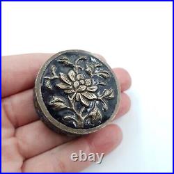 Chinese Export Enamel Trinket Pill Box Early 20th Cent Flowers On White Metal