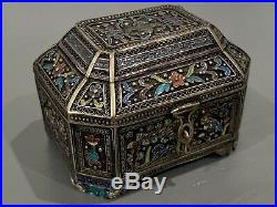 Chinese Export Gilt Silver Filigree Enamel Enameled Footed Tea Caddy Box, c1900