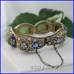 Chinese Export Jade Art Deco Enamel Filigree Sterling Silver Bracelet VC6264-2