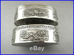 Chinese Export Silver Alloy, Pair Of Oval Boxes