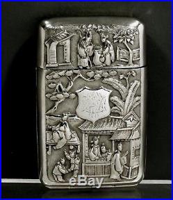 Chinese Export Silver Box Card Case c1875 KWAN WO FIGURES IN GARDEN