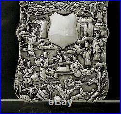 Chinese Export Silver Box Card Case c1885 22 Figures