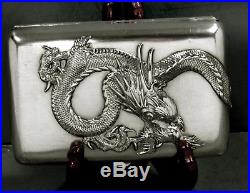 Chinese Export Silver Box Dragon Cigar Case c1880 WANG HING