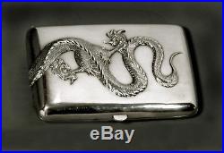 Chinese Export Silver Box Dragon Cigar Case c1880 WANG HING