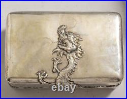 Chinese Export Silver Box Dragon Figure Marked