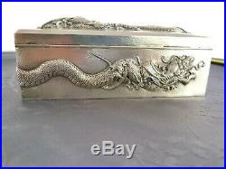 Chinese Export Silver Box Dragon Hung Chong Boite Chine Argent Massif Dragon