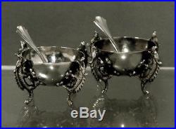 Chinese Export Silver Box Salt Bowls (2) FOUR DRAGONS Signed
