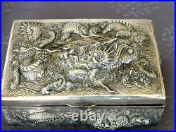Chinese Export Silver Box Solid Silver China Large Boxset Decoration Dragon
