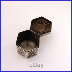Chinese Export Silver Box Tea Caddy Hexagonal Form Animal Designs