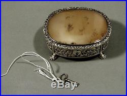 Chinese Export Silver Box c1850 AGATE SIGNED Working Lock