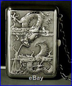 Chinese Export Silver Box c1890 Elders with Child & Dragons