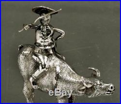 Chinese Export Silver Box c1890 SIGNED MAN ON OXEN CASTER