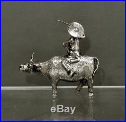 Chinese Export Silver Box c1890 SIGNED MAN ON OXEN CASTER