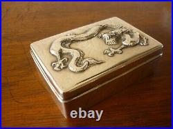 Chinese Export Silver Box with Dragon Decoration, 270 gms Antique c. 1900 Signed