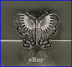 Chinese Export Silver Butterfly Box c1890 SIGNED TWIN WINGED DOORS