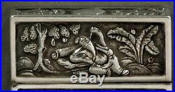 Chinese Export Silver Card Case c1850 Figures in Garden