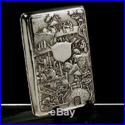 Chinese Export Silver Cigar Case c1880 WOSHING FIGURES IN GARDEN