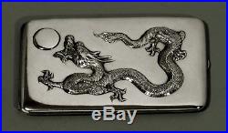 Chinese Export Silver Cigarette Case c1890 SIGNED GOLD INTERIOR & STRAP