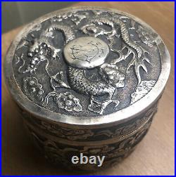 Chinese Export Silver Dragon Box, Maker KK 114.9 gms