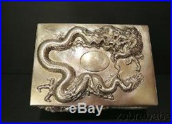 Chinese Export Silver Dragon Box NANKING Ruby Eyes