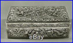 Chinese Export Silver Dragon Box c1875 Signed 27 Ounces