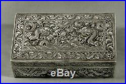 Chinese Export Silver Dragon Box c1875 Signed 27 Ounces