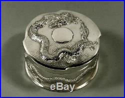 Chinese Export Silver Dragon Box c1890 Signed