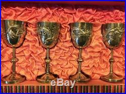 Chinese Export Silver Dragon / Flaming Pearl Cordial Goblet Cup Presentation Box