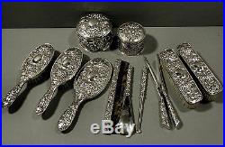 Chinese Export Silver Dresser Set 11 PCS WING FAT c1890