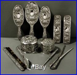 Chinese Export Silver Dresser Set 11 PIECES WING FAT c1890