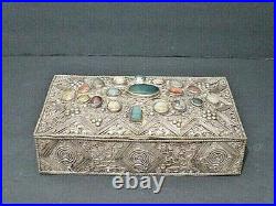 Chinese Export Silver Filgree, Gems Jewelry Box
