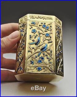 Chinese Export Silver Gold Gilt Enamel Box / Tea Caddy