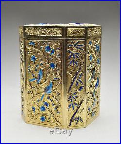 Chinese Export Silver Gold Gilt Enamel Box / Tea Caddy