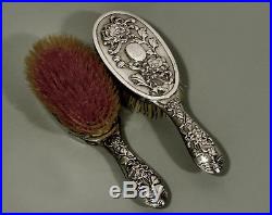 Chinese Export Silver Hair Brushes (2) c1890 Hung Chong