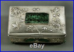 Chinese Export Silver Jade Box c1890 Wang Hing