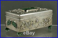 Chinese Export Silver Jade Box c1890 Wang Hing
