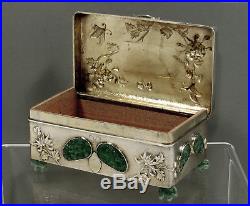Chinese Export Silver & Jade Box c1890 Wang Hing ONE OF A KIND