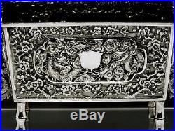 Chinese Export Silver Jardiniere BOX c1875 LUENWO DRAGONS IN FLAMES