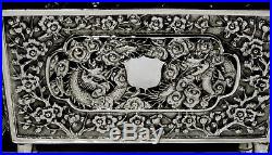 Chinese Export Silver Jardiniere BOX c1875 LUENWO DRAGONS IN FLAMES