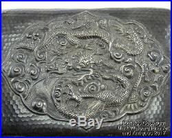 Chinese Export Silver Repoussé Box, Dragon & Clouds, Hinged Lid, Late 19th C