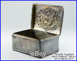 Chinese Export Silver Repoussé Box, Dragon & Clouds, Hinged Lid, Late 19th C