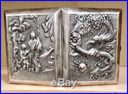 Chinese Export Silver Repousse Large Cigarette Case, circ 1890's