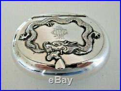 Chinese Export Silver Squeeze Action Tobacco Box, Dragon, Circa 1900